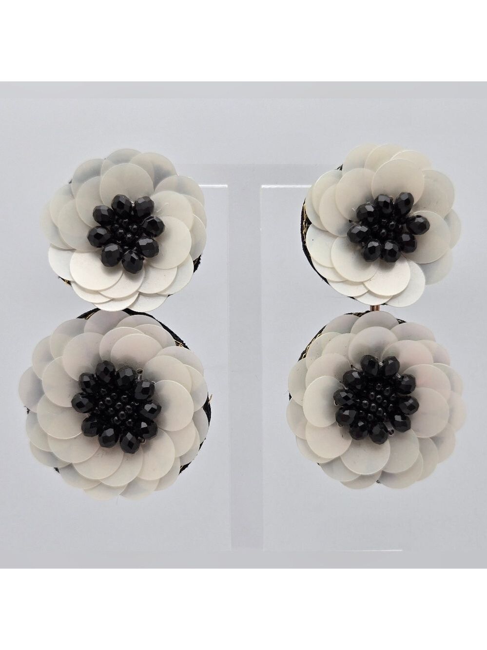 Ink + Alloy Handmade Double White Flower Designer Earrings 2.5''